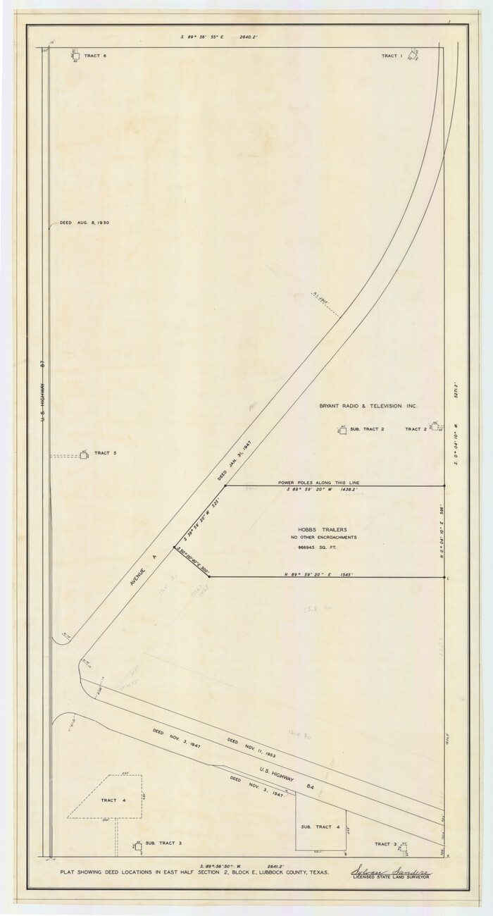 92736, Plat showing Deed Locations in East Half Section 2, Block E, Twichell Survey Records