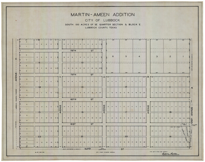 92737, Martin-Ameen Addition, City of Lubbock, South 100 Acres of Southeast Quarter, Section 5, Block E, Twichell Survey Records