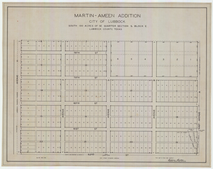 92737, Martin-Ameen Addition, City of Lubbock, South 100 Acres of Southeast Quarter, Section 5, Block E, Twichell Survey Records