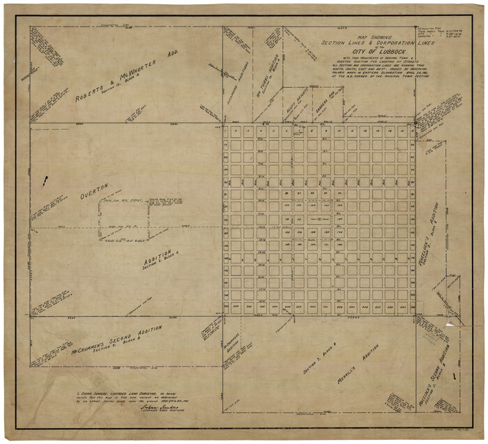 92749, Map Showing Section Lines and Corporation Lines of the City of Lubbock, Twichell Survey Records