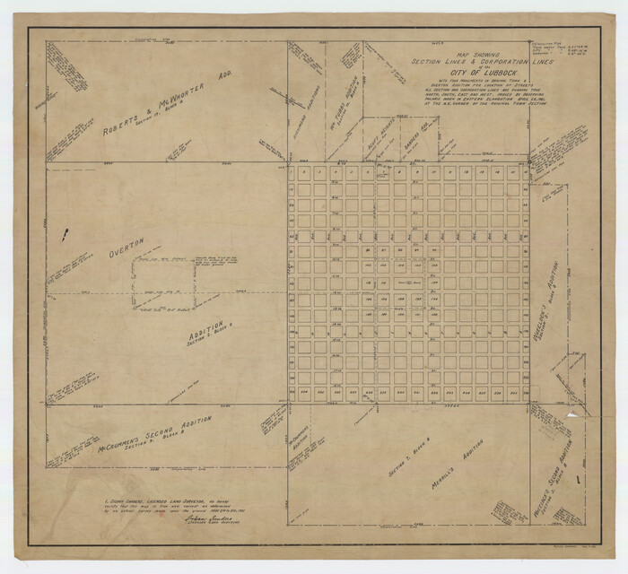 92749, Map Showing Section Lines and Corporation Lines of the City of Lubbock, Twichell Survey Records