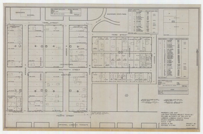 92753, Property Line Map, Low Rent Housing Project Texas 18-1, Housing Authority of the City of Lubbock, Twichell Survey Records