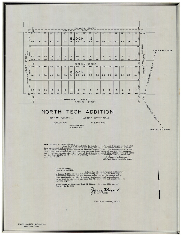 92756, North Tech Addition, Section 18, Block A, Twichell Survey Records