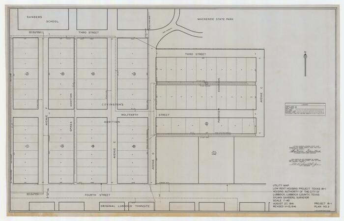 92758, Utility Map, Low Rent Housing Project Texas 18-1, Housing Authority of the City of Lubbock (Plan No. 3), Twichell Survey Records