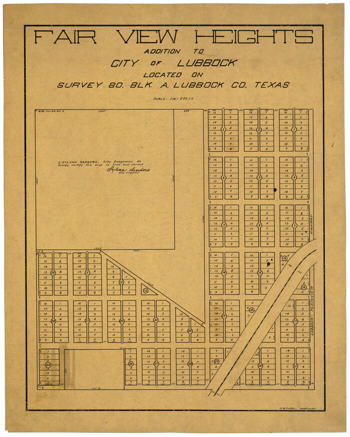 92760, Fair View Heights Addition to City of Lubbock Located on Survey 80, Blk. A, Twichell Survey Records