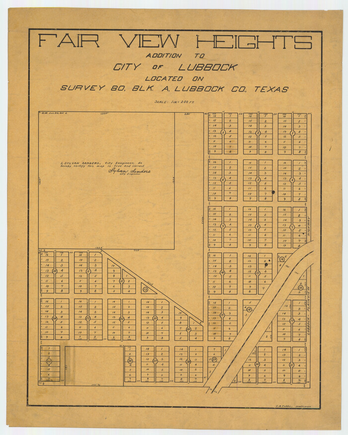 92760, Fair View Heights Addition to City of Lubbock Located on Survey 80, Blk. A, Twichell Survey Records