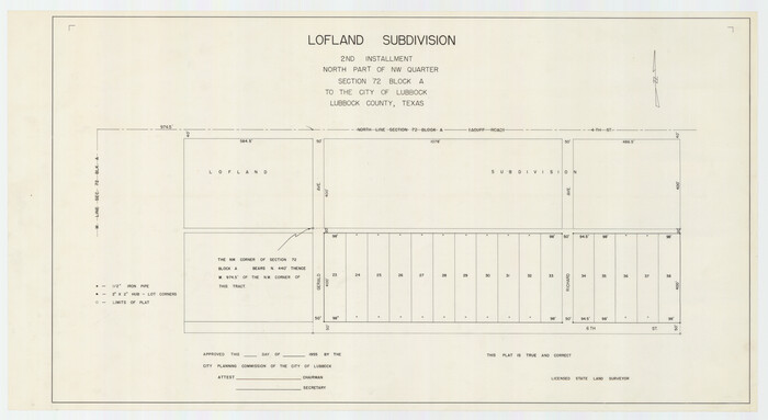 92763, Lofland Subdivision, 2nd Installment, North Part of NW Quarter Section 72, Block A, Twichell Survey Records