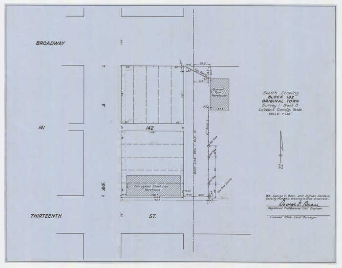 92782, Sketch Showing Block 142, Original Town, Survey 1, Block O, Twichell Survey Records