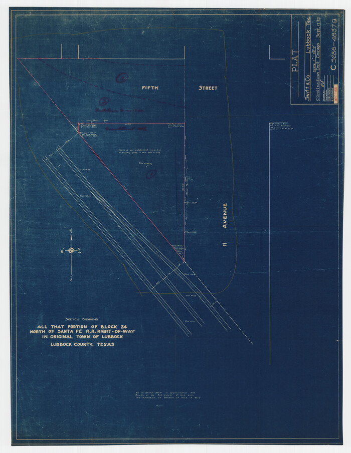 92810, Sketch Showing all that Portion of Block 24 North of Santa Fe R. R. Right-of-Way in Original Town of Lubbock, Twichell Survey Records