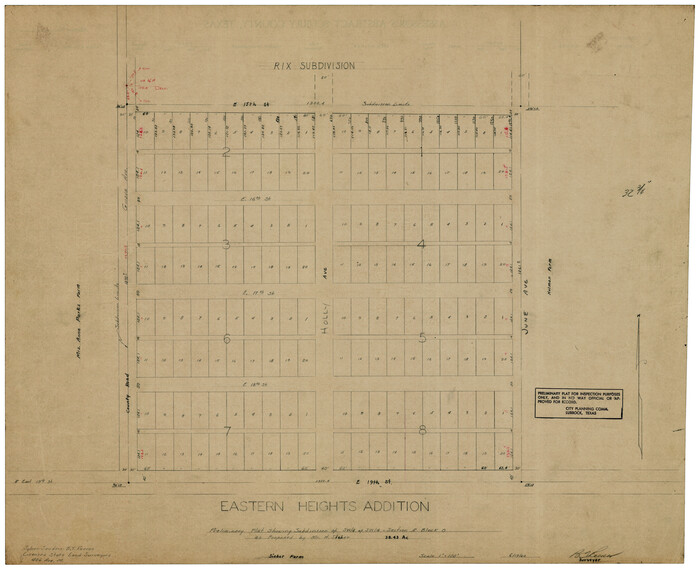 92811, Eastern Heights Addition - Preliminary Plat Showing Subdivision of SW/4 of SW/4 - Sectin 5 Block O as Proposed by Mr. H. Sieber 38.43 Ac., Twichell Survey Records