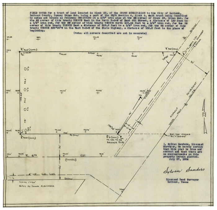 92822, Block 39 of the Brown Subdivision being a part of the Northeast Quarter Section 4, Block O, Twichell Survey Records