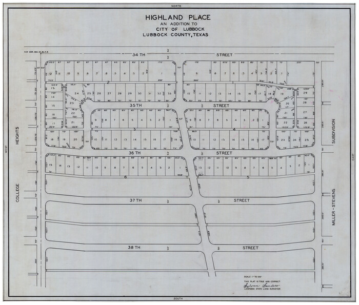 92844, Highland Place an Addition to City of Lubbock, Twichell Survey Records