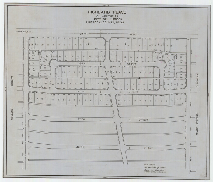 92844, Highland Place an Addition to City of Lubbock, Twichell Survey Records