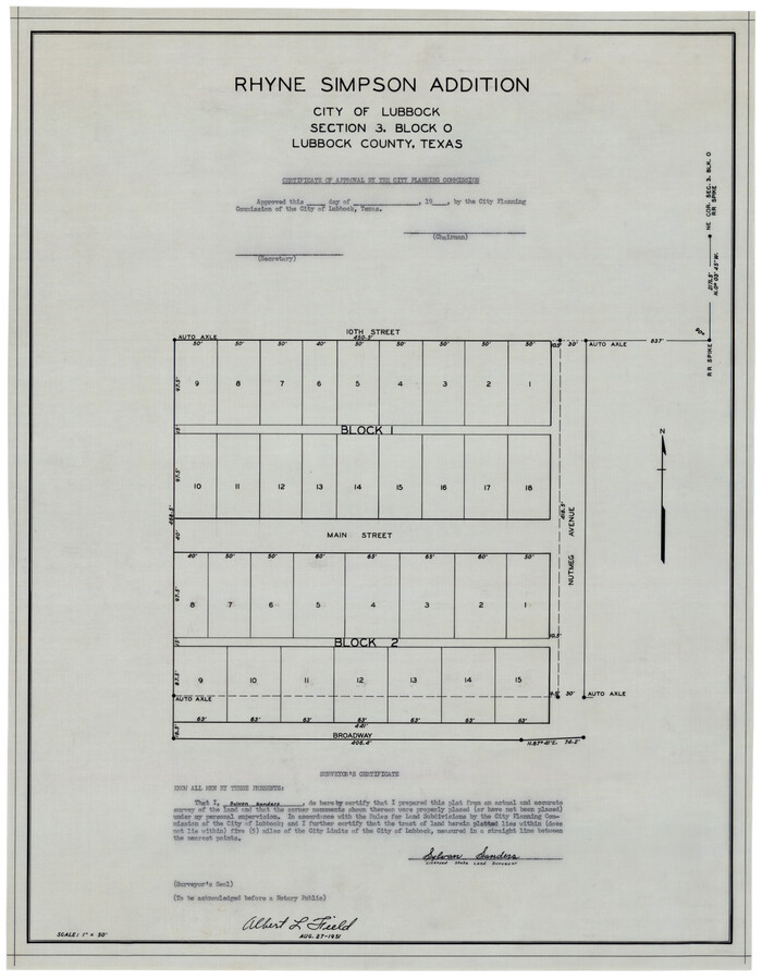 92845, Rhyne Simpson Addition City of Lubbock Section 3, Block O, Twichell Survey Records