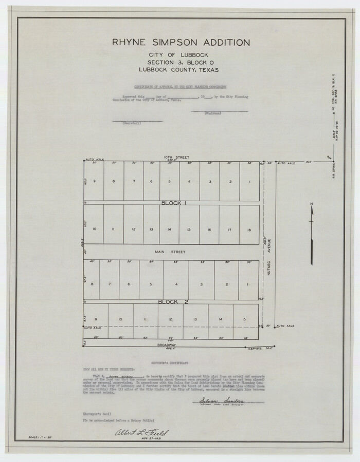 92845, Rhyne Simpson Addition City of Lubbock Section 3, Block O, Twichell Survey Records