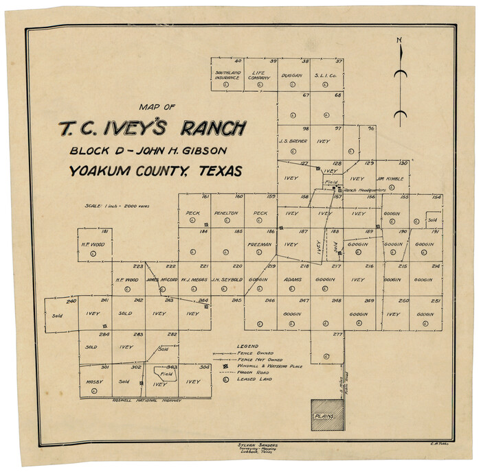 92853, Map of T. C. Ivey's Ranch Block D - John H. Gibson, Twichell Survey Records