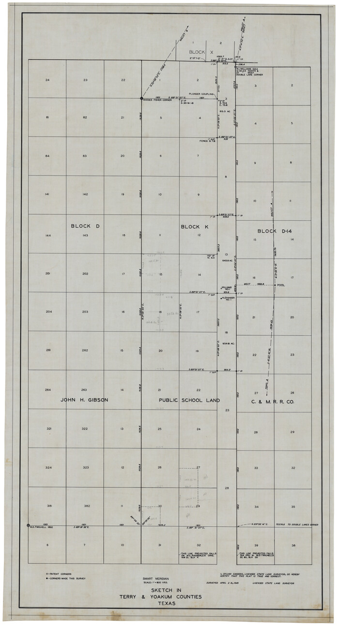 92854, Sketch in Terry & Yoakum Counties, Twichell Survey Records