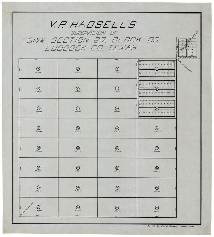 92868, V. P. Hadsell's Subdivision of Southwest Quarter Section 27, Block D5, Twichell Survey Records