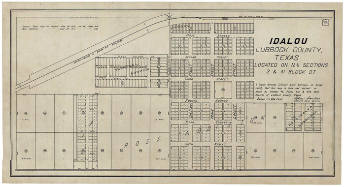 92872, Idalou Lubbock County Texas Located on North 1/2 Sections 2 & 41 Block D7, Twichell Survey Records