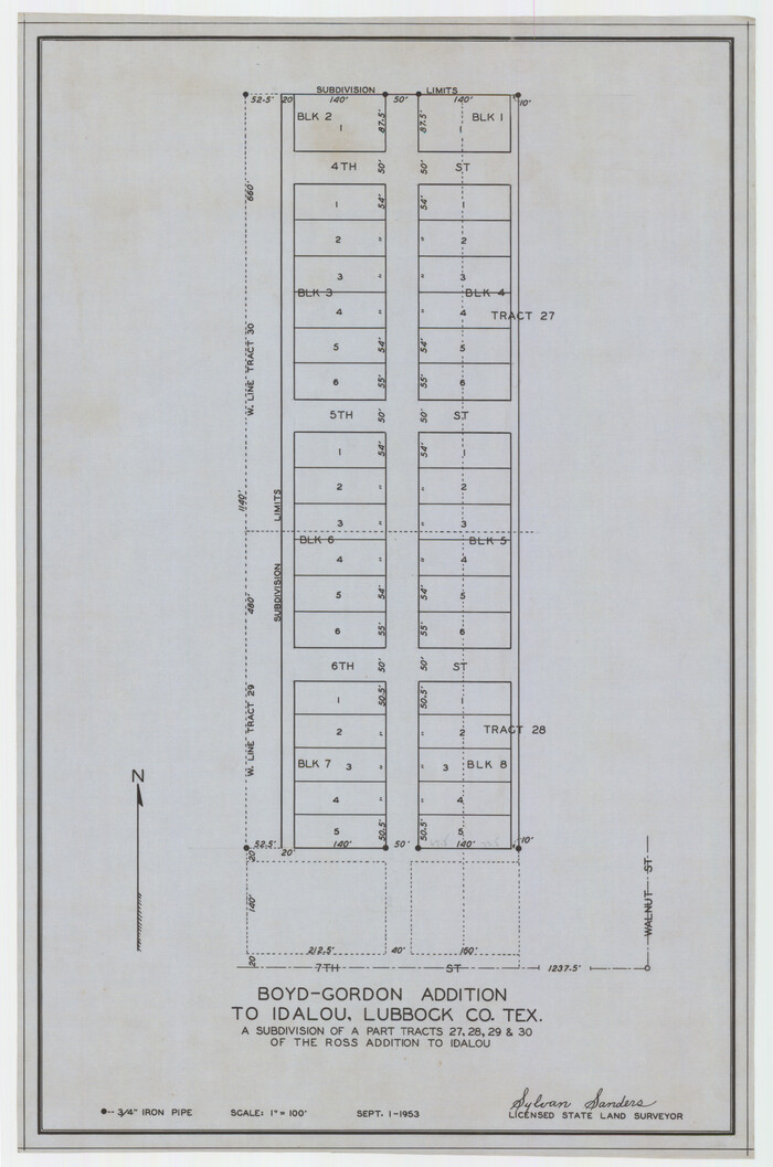 92873, Boyd-Gordon Addition to Idalou, a Subdivision of a Part Tracts 27, 28, 29 and 30 of the Ross Addition to Idalou, Twichell Survey Records