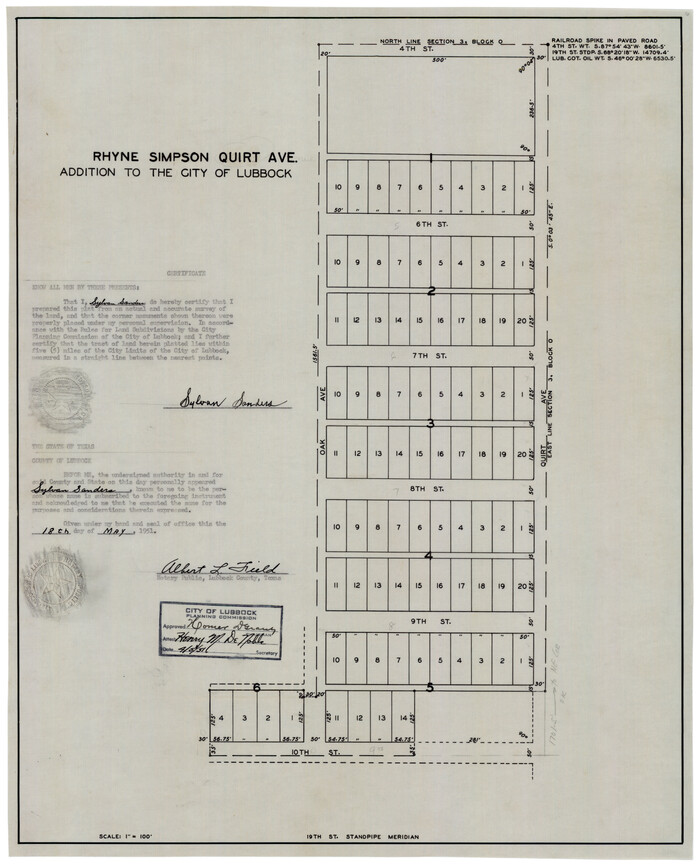 92878, Rhyne Simpson Quirt Ave. Addition to the City of Lubbock, Twichell Survey Records