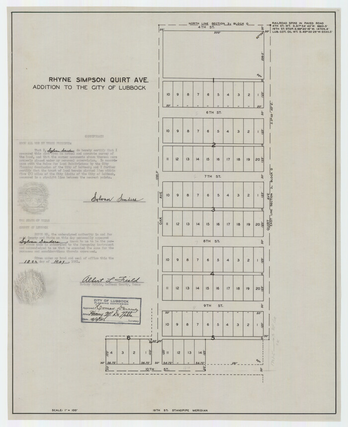 92878, Rhyne Simpson Quirt Ave. Addition to the City of Lubbock, Twichell Survey Records