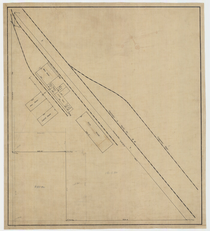 92880, [Sketch showing Panhandle and Santa Fe Railroad, Compress Spur and Seed House structures], Twichell Survey Records