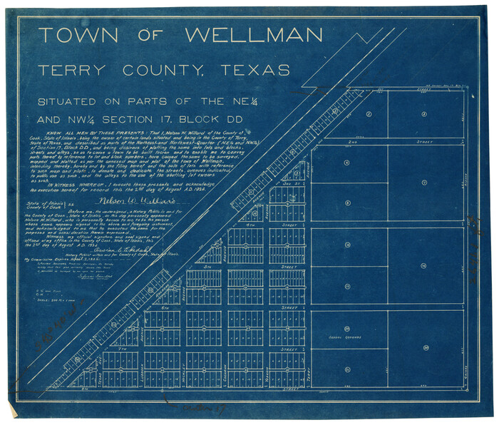 92886, Town of Wellman Situated on Parts of the Northeast 1/4 and Northwest 1/4 Section 17, Block DD, Twichell Survey Records