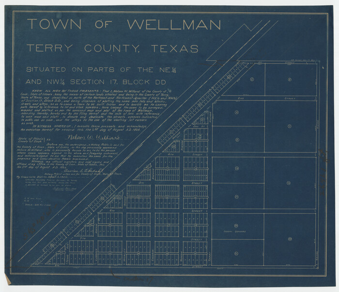 92886, Town of Wellman Situated on Parts of the Northeast 1/4 and Northwest 1/4 Section 17, Block DD, Twichell Survey Records