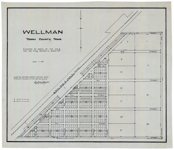 92930, Wellman Situated on Parts of the Northeast 1/4 and Northwest 1/4 Section 17, Block DD, Twichell Survey Records