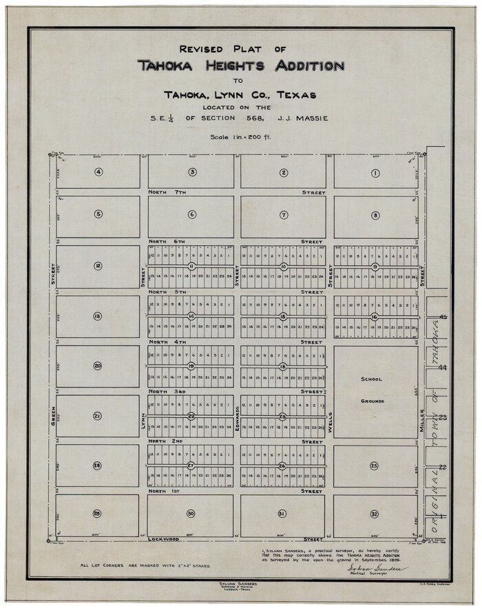 92942, Revised Plat of Tahoka Heights Addition Located on the SE 1/4 of Section 568, Twichell Survey Records