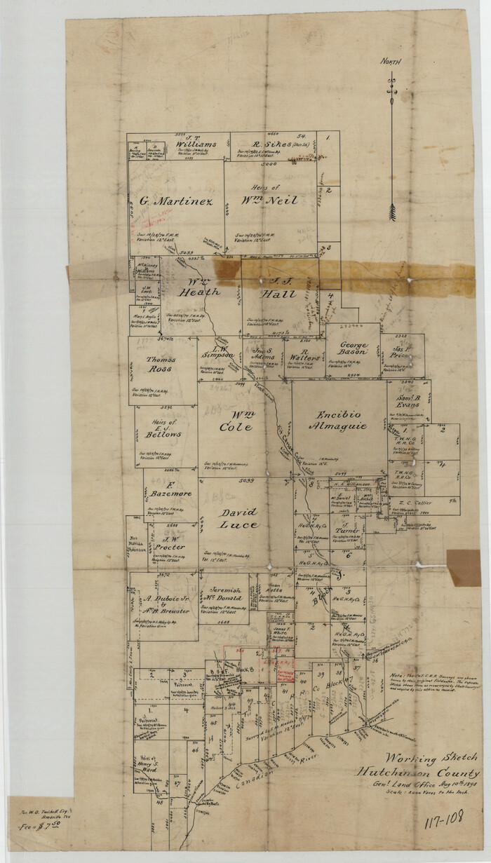92975, Working Sketch in Hutchinson County, Twichell Survey Records