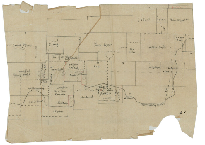 92994, [Pencil sketch around the Fred Mohler survey 19], Twichell Survey Records