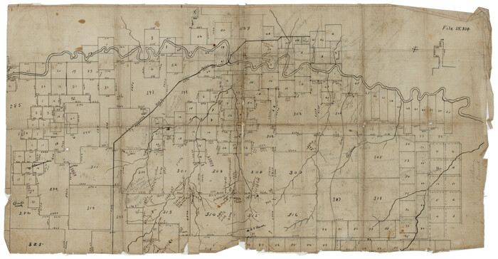 93013, [Sketch showing the south half of the northeast quarter of the county showing surveys south of the Canadian River], Twichell Survey Records