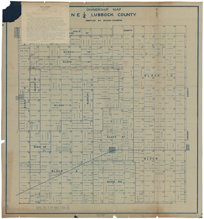 93025, Ownership Map NE 1/4 Lubbock County [and attached letter], Twichell Survey Records