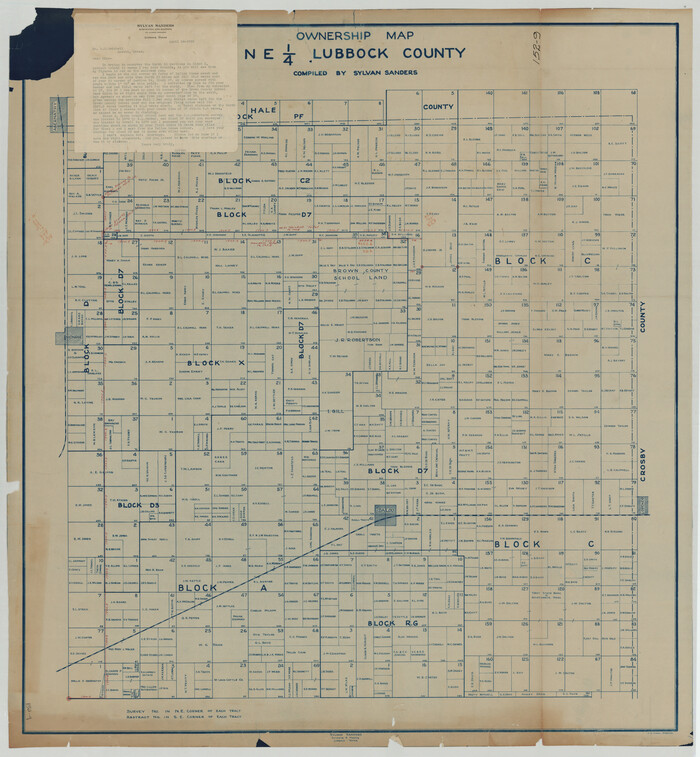 93025, Ownership Map NE 1/4 Lubbock County [and attached letter], Twichell Survey Records