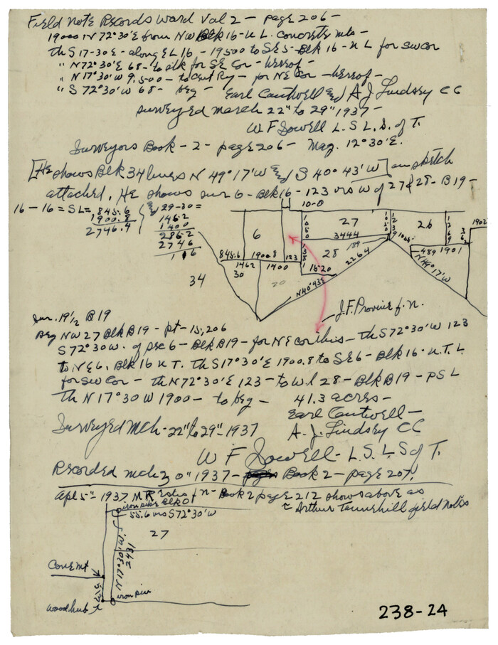 93052, [Notes and rough sketch of survey 6, Block 16 and survey 19 1/2, Block 19], Twichell Survey Records