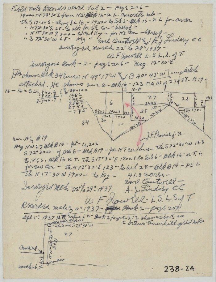 93052, [Notes and rough sketch of survey 6, Block 16 and survey 19 1/2, Block 19], Twichell Survey Records