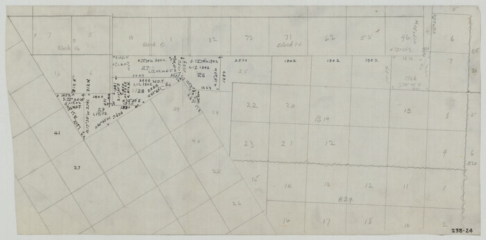 93053, [Notes and rough sketch of survey 6, Block 16 and survey 19 1/2, Block 19], Twichell Survey Records