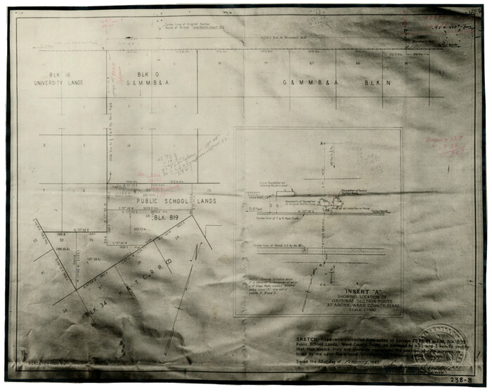 93056, [Skletch filed with corrected field notes of Surveys 27, 28, 29 and 30, Block B-19 Public School Lands], Twichell Survey Records