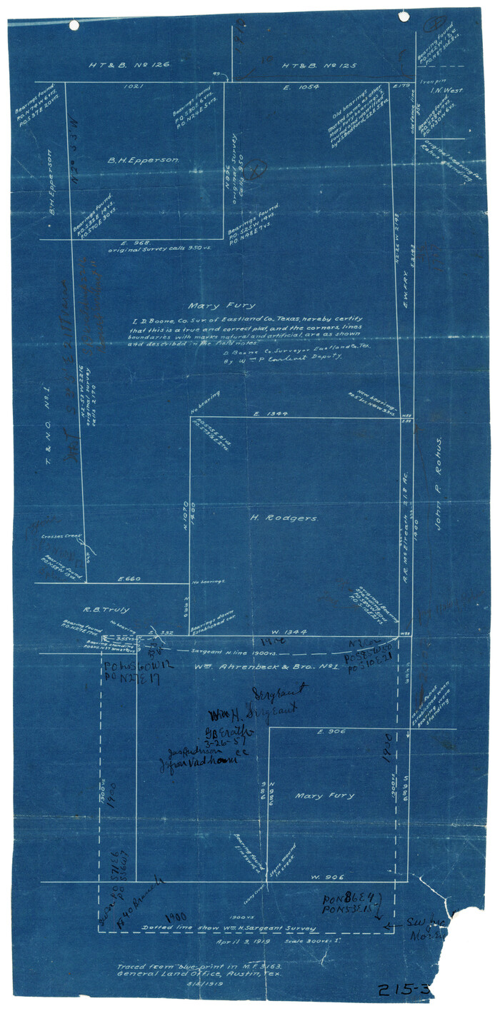 93069, [Sketch showing B. H. Epperson, Mary Fury and H. Rodgers surveys and vicinity], Twichell Survey Records