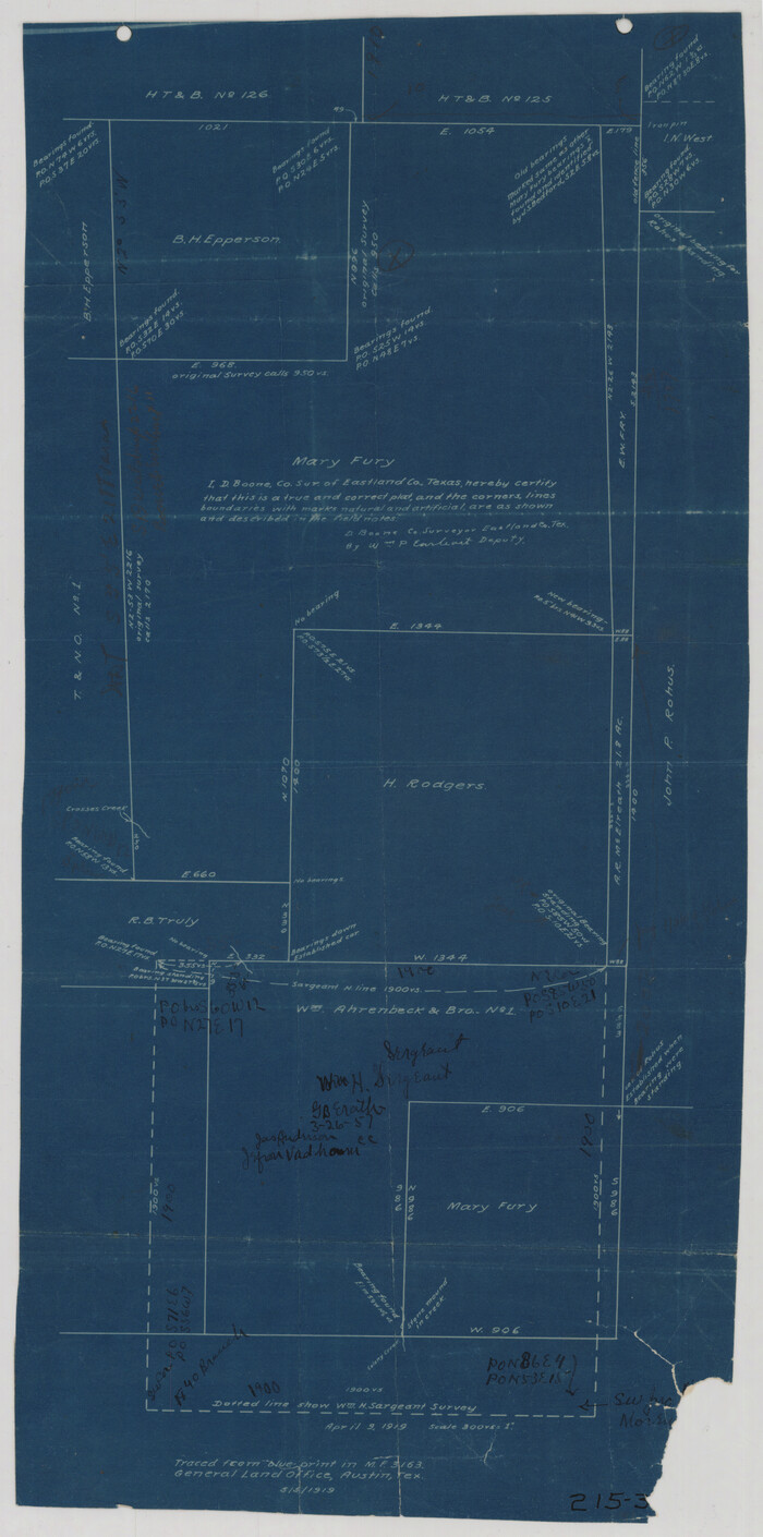 93069, [Sketch showing B. H. Epperson, Mary Fury and H. Rodgers surveys and vicinity], Twichell Survey Records