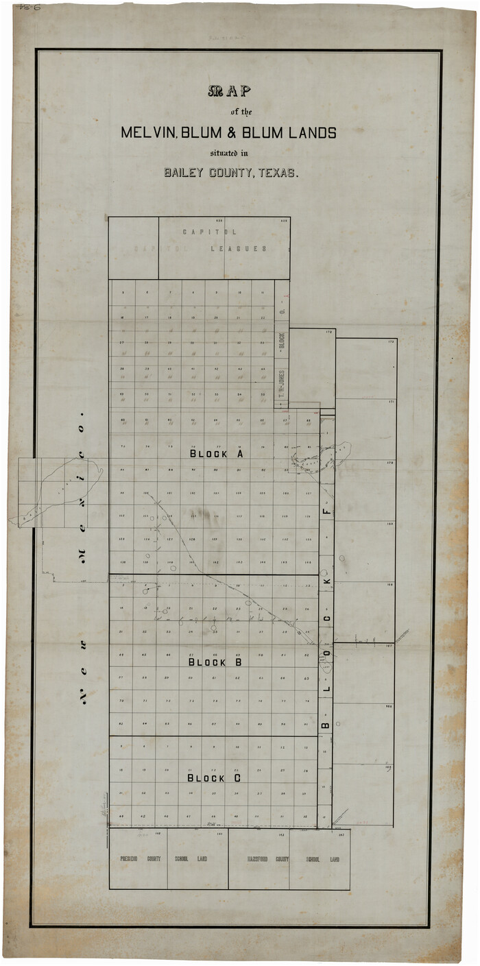 93148, Map of the Melvin, Blum and Blum Lands situated in Bailey County, Texas, Twichell Survey Records