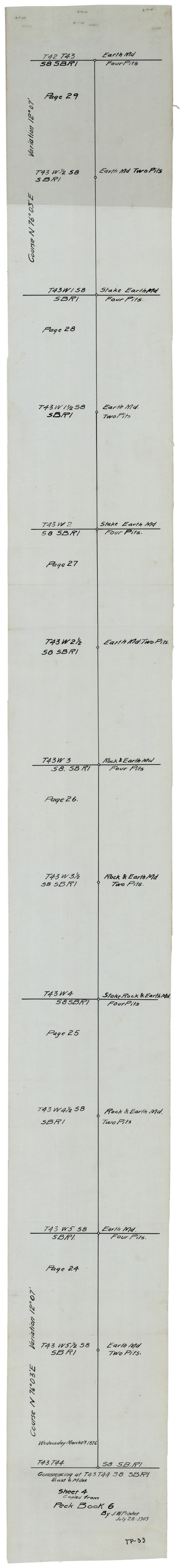 93170, Sheet 4 copied from Peck Book 6 [Strip Map showing T. & P. connecting lines], Twichell Survey Records