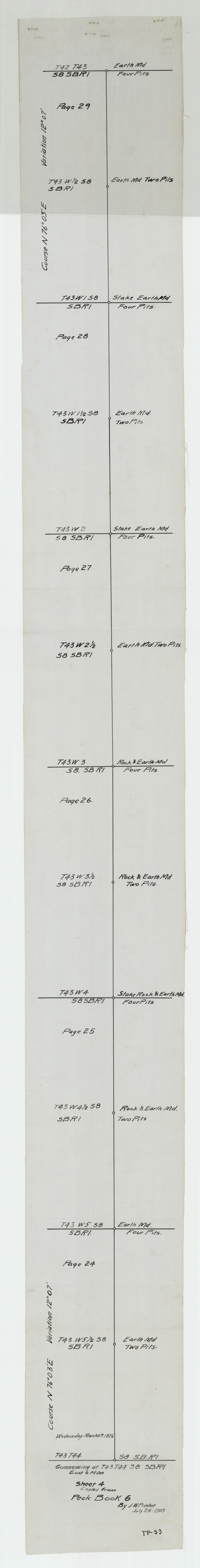 93170, Sheet 4 copied from Peck Book 6 [Strip Map showing T. & P. connecting lines], Twichell Survey Records