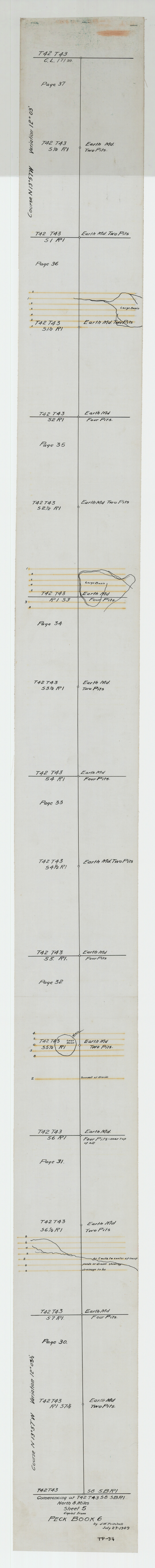 93171, Sheet 5 copied from Peck Book 6 [Strip Map showing T. & P. connecting lines], Twichell Survey Records