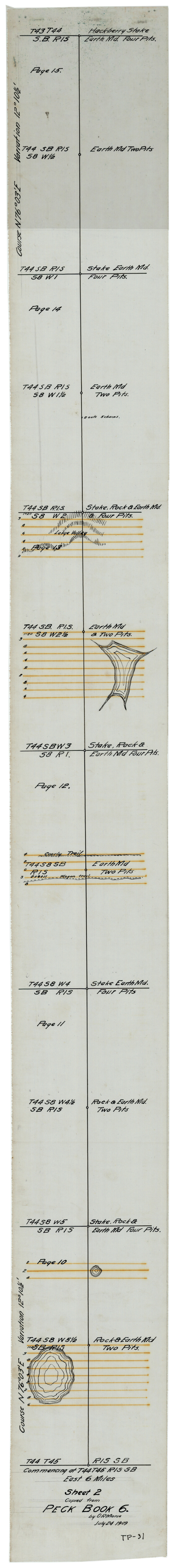 93172, Sheet 2 copied from Peck Book 6 [Strip Map showing T. & P. connecting lines], Twichell Survey Records