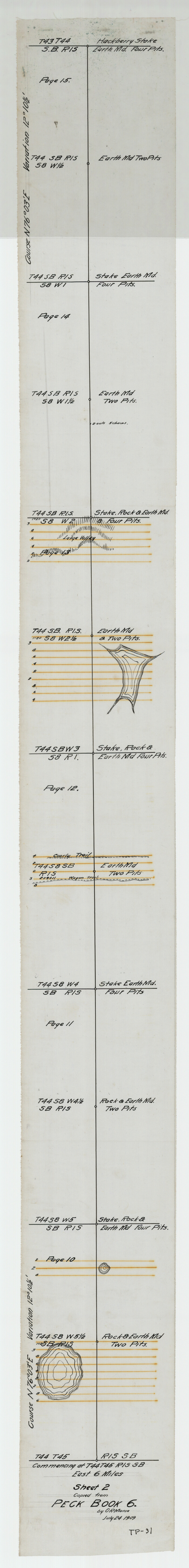 93172, Sheet 2 copied from Peck Book 6 [Strip Map showing T. & P. connecting lines], Twichell Survey Records