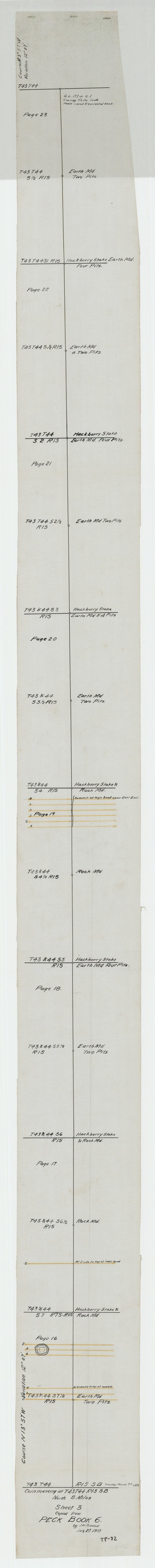93173, Sheet 3 copied from Peck Book 6 [Strip Map showing T. & P. connecting lines], Twichell Survey Records