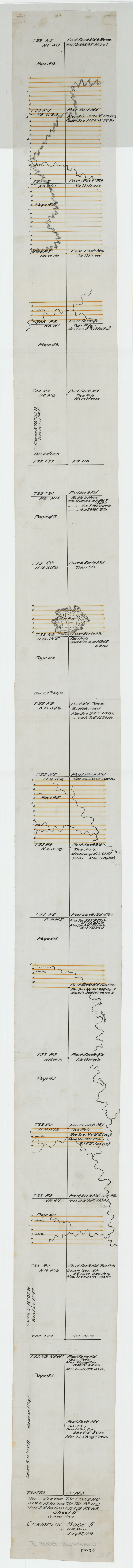 93175, Sheet 6 copied from Champlin Book 5 [Strip Map showing T. & P. connecting lines], Twichell Survey Records